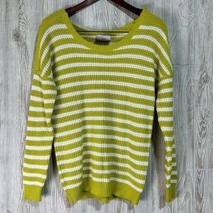 Romeo & Juliet Couture Scoop Neck Knit Green White Stripped Sweater Size M